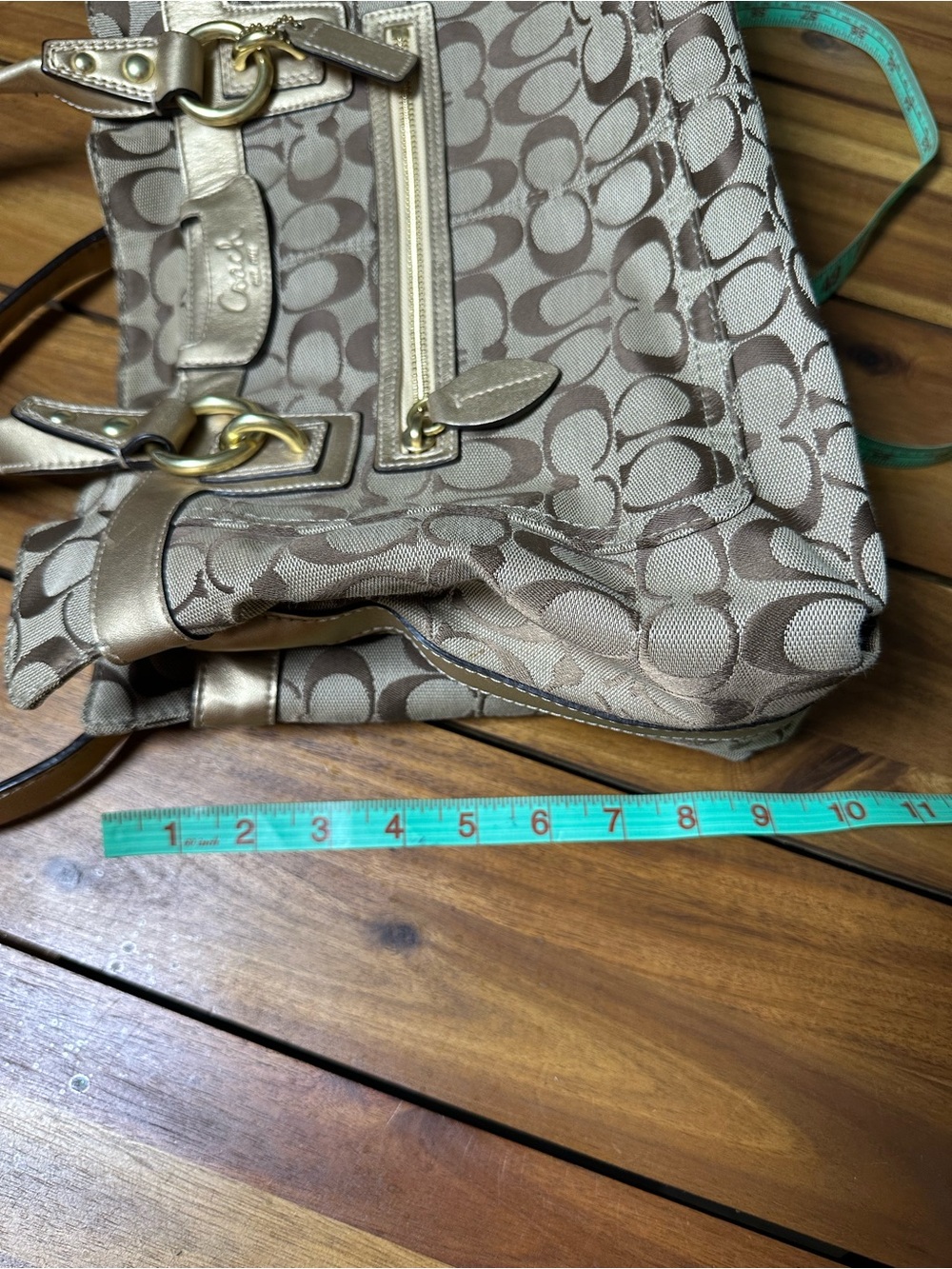 Coach Penelope Khaki/Tan Signature Jacquard Shoulder Bag F14692 - Picture 10 of 11